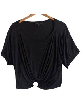 Eloquii Black Dolman Twist Crop Top Gold Ring Detail Plus Size 14/16 Scoop Neck